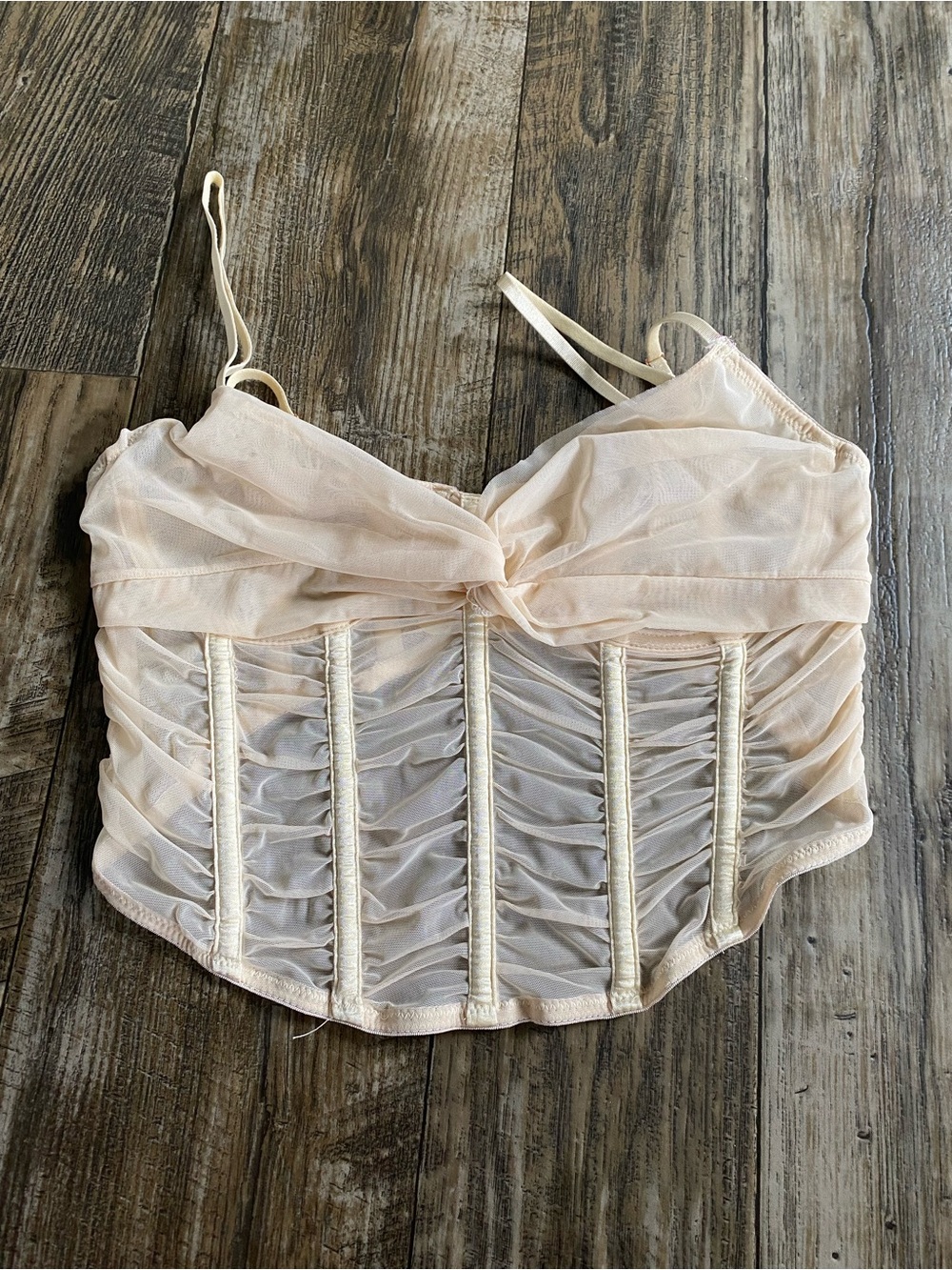 Urban Outfitters Sheer Ruched Corset Crop Top - Cream
